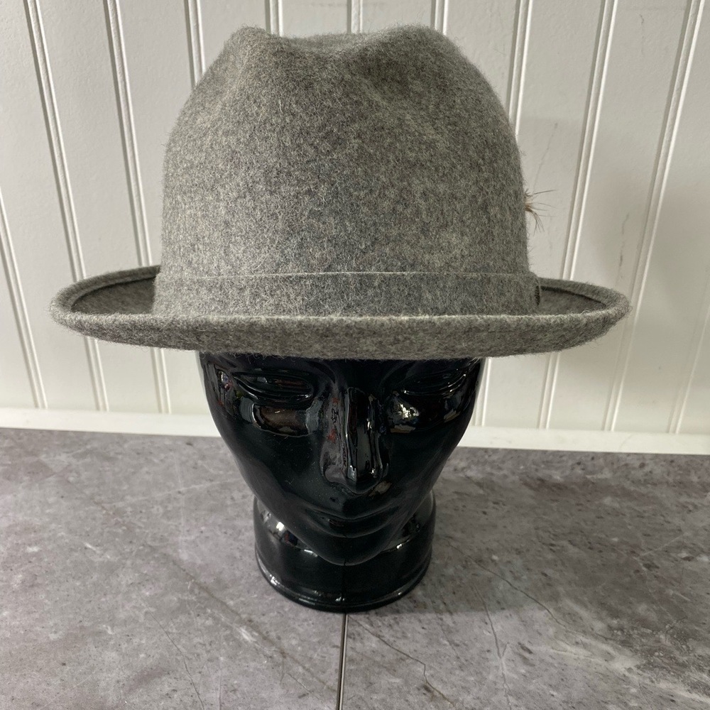 Vintage PENDLETON Hat Mens one size Grey‎ Fedora Feather Classic Western 23.5